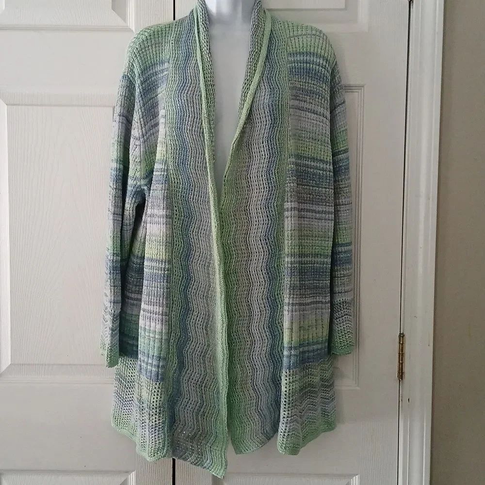 Alfred Dunner blue green business casual spring summer cardigan Sz 1X